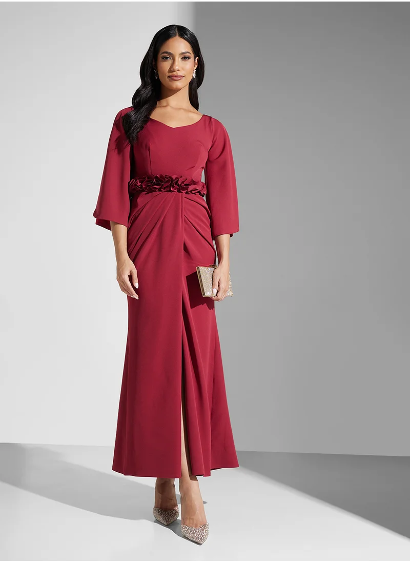 Namshi x Puff Sleeve Shift Dress With Crosage Belt