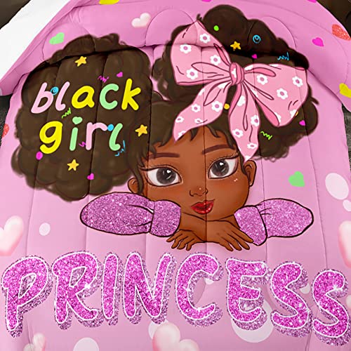 Jiospet Black Girls Comforter Twin - Black Girl Comforter Set for Kids Bedroom Pink Princess Room Decor Kids Bedding Sets for Girls, 1 Comforter +1 Pillowcase - Image 5