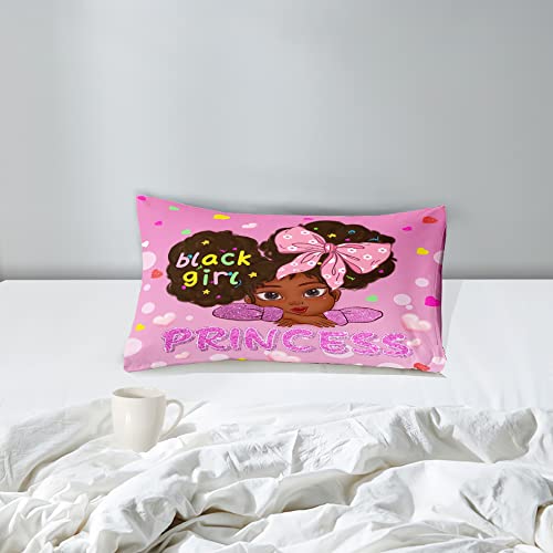 Jiospet Black Girls Comforter Twin - Black Girl Comforter Set for Kids Bedroom Pink Princess Room Decor Kids Bedding Sets for Girls, 1 Comforter +1 Pillowcase - Image 2
