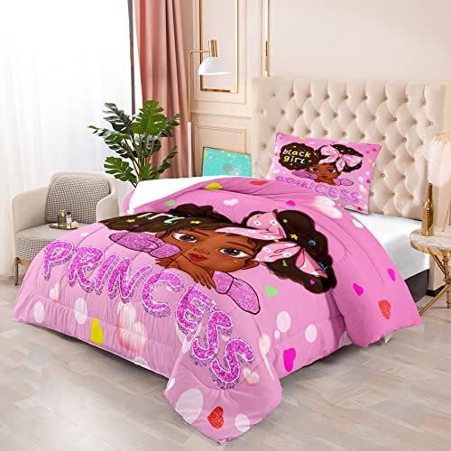 Jiospet Black Girls Comforter Twin - Black Girl Comforter Set for Kids Bedroom Pink Princess Room Decor Kids Bedding Sets for Girls, 1 Comforter +1 Pillowcase - Image 3