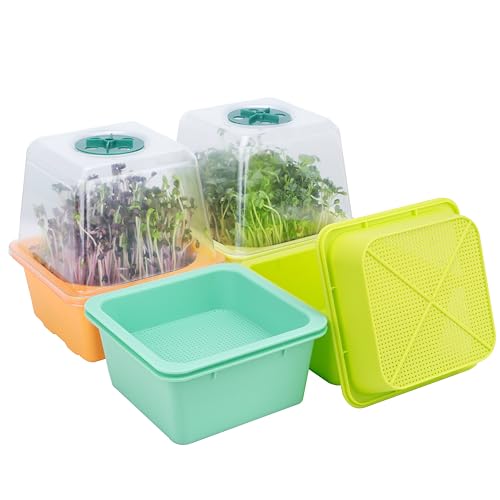 LUVCOSY Microgreen Growing Trays 5 x 5 Sprouting Tray with Humidity Dome 12 mm Small Mesh Holes BPA Free Sprouter Kit for Growing Mirco Seeds Like Broccoli Alfalfa Radish Clover 4 Pack Colorful - Image 1