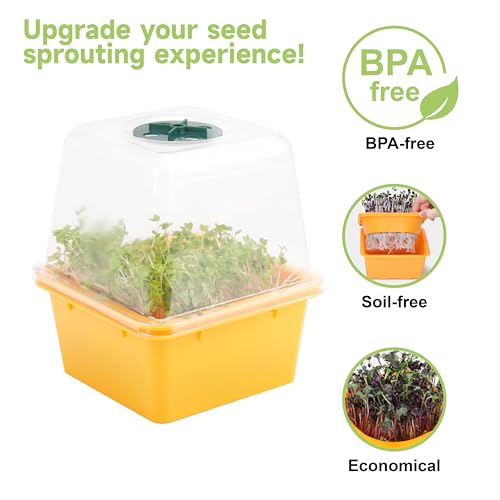 LUVCOSY Microgreen Growing Trays 5 x 5 Sprouting Tray with Humidity Dome 12 mm Small Mesh Holes BPA Free Sprouter Kit for Growing Mirco Seeds Like Broccoli Alfalfa Radish Clover 4 Pack Colorful - Image 3