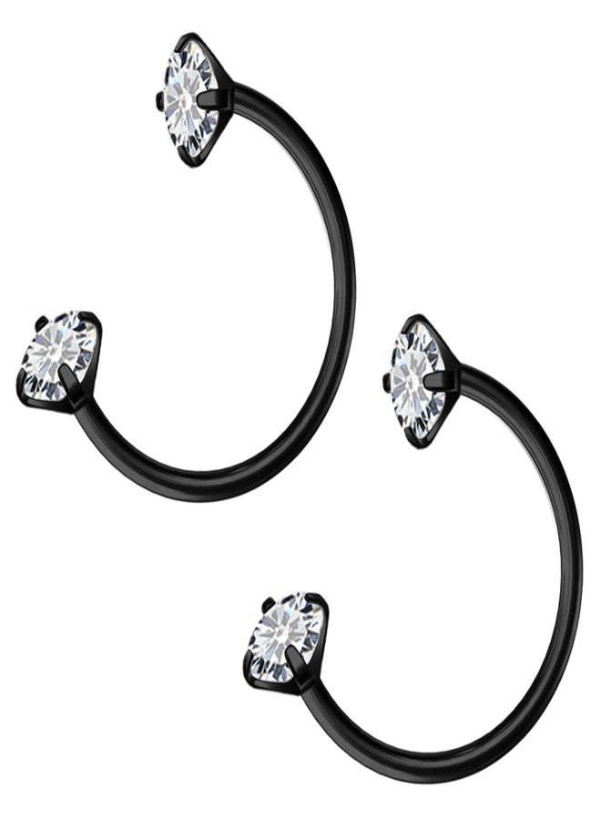 Hoeudjo 18G Horseshoe Nose Ring Surgical Steel Half Horse Shoe Nose Rings for Women Internally Threaded Double Gem Nose Piercing Jewelry Ring Size 8MM Black - Image 1