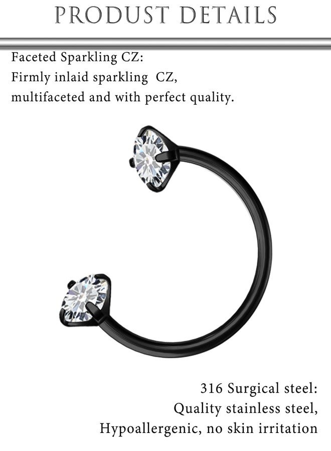 Hoeudjo 18G Horseshoe Nose Ring Surgical Steel Half Horse Shoe Nose Rings for Women Internally Threaded Double Gem Nose Piercing Jewelry Ring Size 8MM Black - Image 3