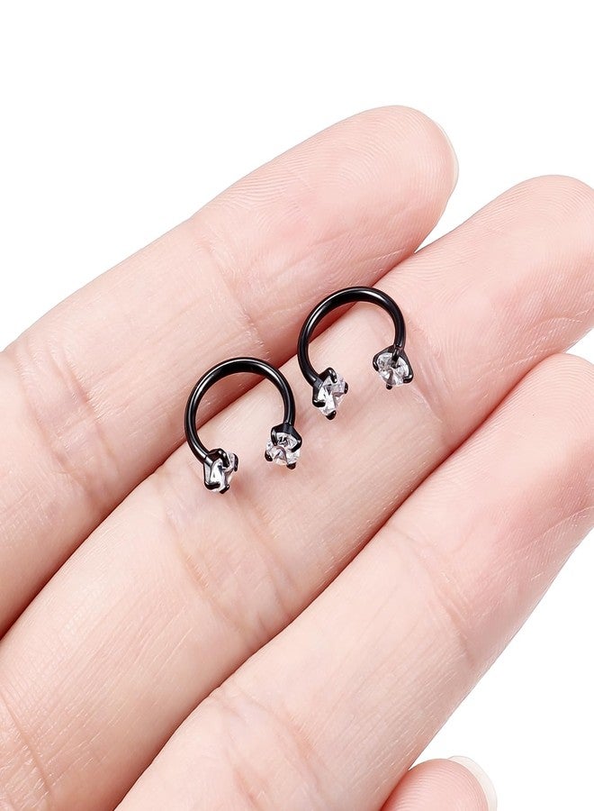 Hoeudjo 18G Horseshoe Nose Ring Surgical Steel Half Horse Shoe Nose Rings for Women Internally Threaded Double Gem Nose Piercing Jewelry Ring Size 8MM Black - Image 4