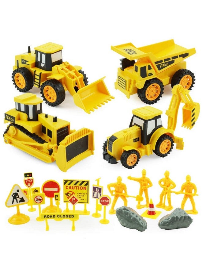 BOLEY Boley Builders Play Set - 24 Piece Kids Construction Toys with Bulldozer, Dump Truck, Front Loader and Backhoe Toy Trucks, Diecast Signs, Pretend Rubble and Construction Workers - Excavator Toy Trucks - Image 1