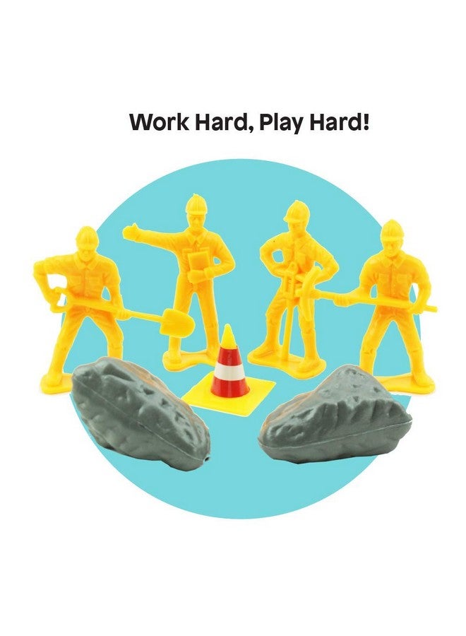 BOLEY Boley Builders Play Set - 24 Piece Kids Construction Toys with Bulldozer, Dump Truck, Front Loader and Backhoe Toy Trucks, Diecast Signs, Pretend Rubble and Construction Workers - Excavator Toy Trucks - Image 4