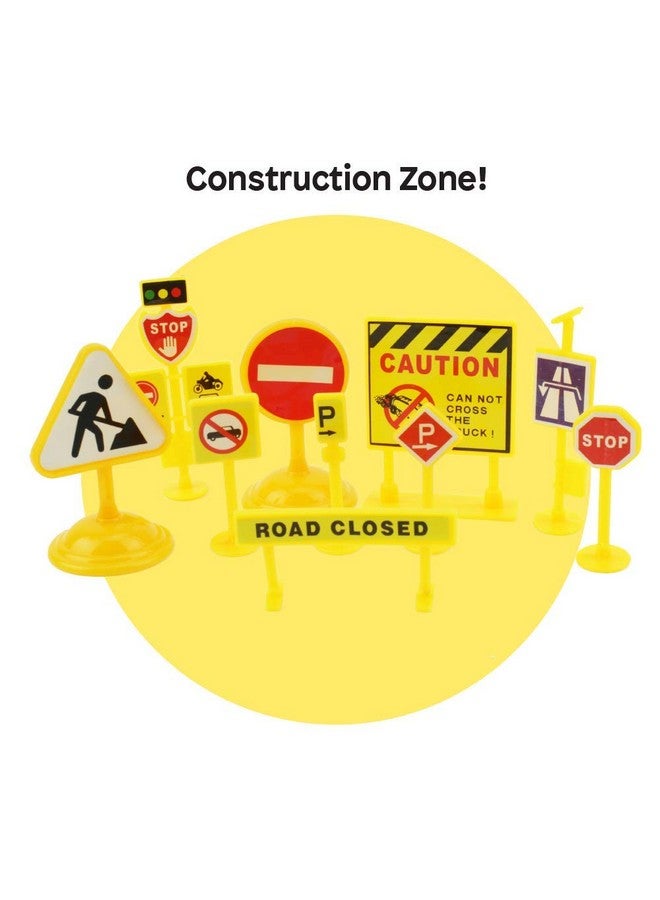 BOLEY Boley Builders Play Set - 24 Piece Kids Construction Toys with Bulldozer, Dump Truck, Front Loader and Backhoe Toy Trucks, Diecast Signs, Pretend Rubble and Construction Workers - Excavator Toy Trucks - Image 3