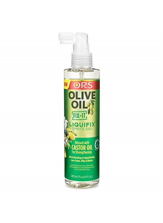 ORS Olive Oil Fix-It Liquifix Spritz Gel Infused with Castor Oil For Strengthening & Hairline Maintenance Strong Hold (6.8 oz) - Image 1