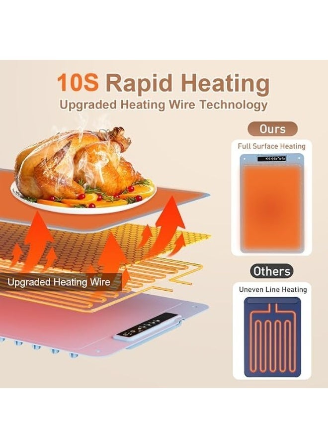 Food Warming Mat with Roll-Up Design and Smart Temperature Control Large 60x40cm Food Warmer Hot Plate for Home Party Dining Table - Image 5