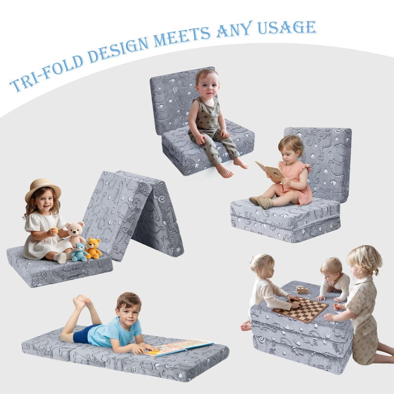 MeMoreCool Glow Dinosaur Foldable Floor Mattress for Kids, Trifold Nap Mat for Toddlers, Portable Daycare Sleeping Futon or Floor Bed, 57x22 Inch - Image 2