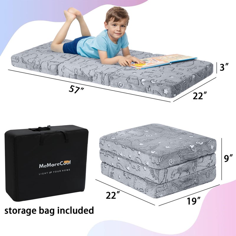 MeMoreCool Glow Dinosaur Foldable Floor Mattress for Kids, Trifold Nap Mat for Toddlers, Portable Daycare Sleeping Futon or Floor Bed, 57x22 Inch - Image 4