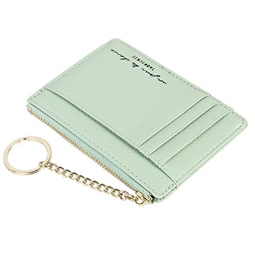Cynure Women's 8 Cards Slim Minimalist Card Holder Coin Changes Purse Keychain Front Pocket Wallet, green - Image 5