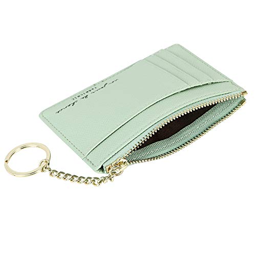 Cynure Women's 8 Cards Slim Minimalist Card Holder Coin Changes Purse Keychain Front Pocket Wallet, green - Image 4