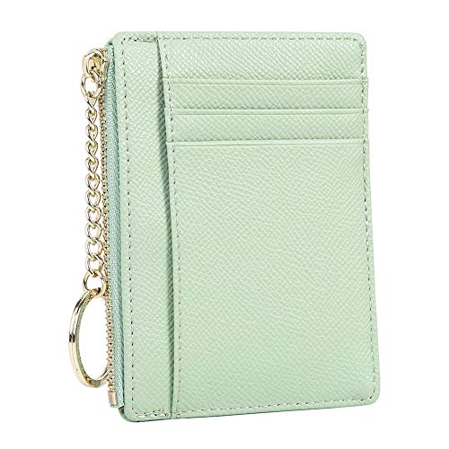 Cynure Women's 8 Cards Slim Minimalist Card Holder Coin Changes Purse Keychain Front Pocket Wallet, green - Image 3