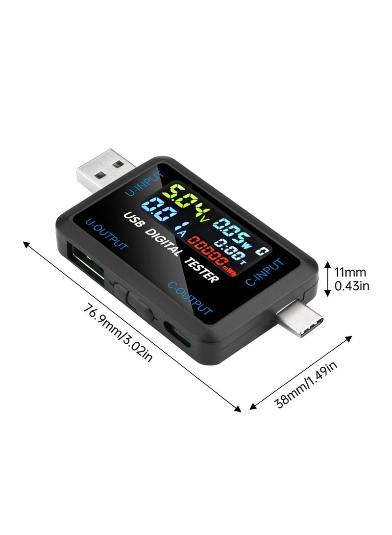 KASTWAVE USB C Tester, 2 in 1 Tester Color Screen IPS Digital Multimeter, Voltage, Cur, Pwr, Resistance, Elec, Temp, Capacity, Tme, Fast Charging, Dual Interface Supports Multiple Fast Charging Protocols - Image 2