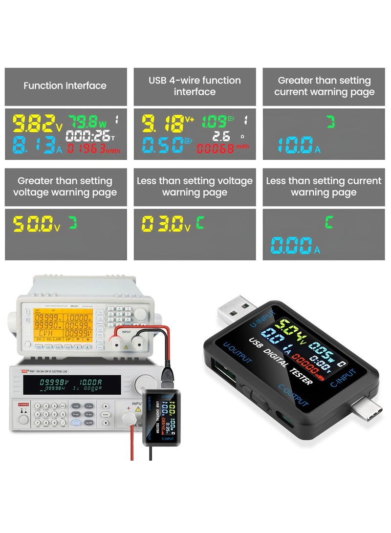 KASTWAVE USB C Tester, 2 in 1 Tester Color Screen IPS Digital Multimeter, Voltage, Cur, Pwr, Resistance, Elec, Temp, Capacity, Tme, Fast Charging, Dual Interface Supports Multiple Fast Charging Protocols - Image 4