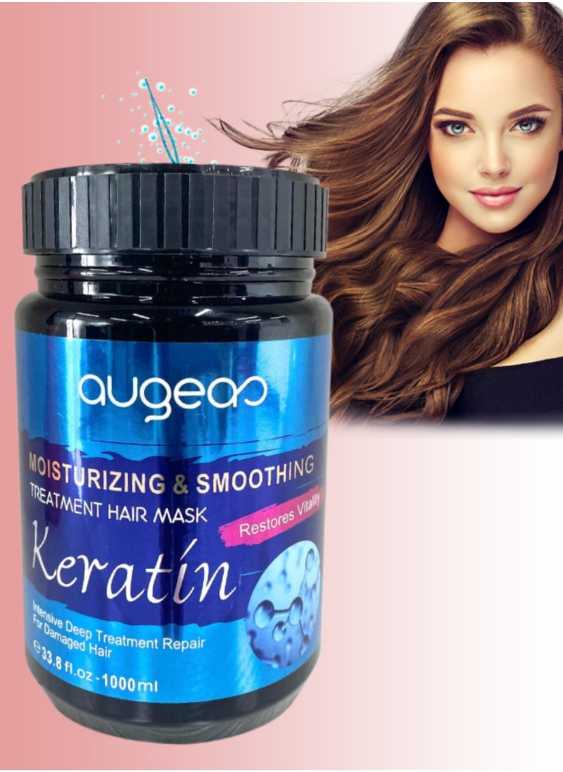 Augeas 1000ml Moisturizing and Smoothing Treatment Keratin Hair Mask Restore and Repair Damaged Hair and Prevent Hair Breakage Increase Hair Softness and Helps Hair Regrowth Keratin Creamy Hair Mask Hair Cream  - Image 1