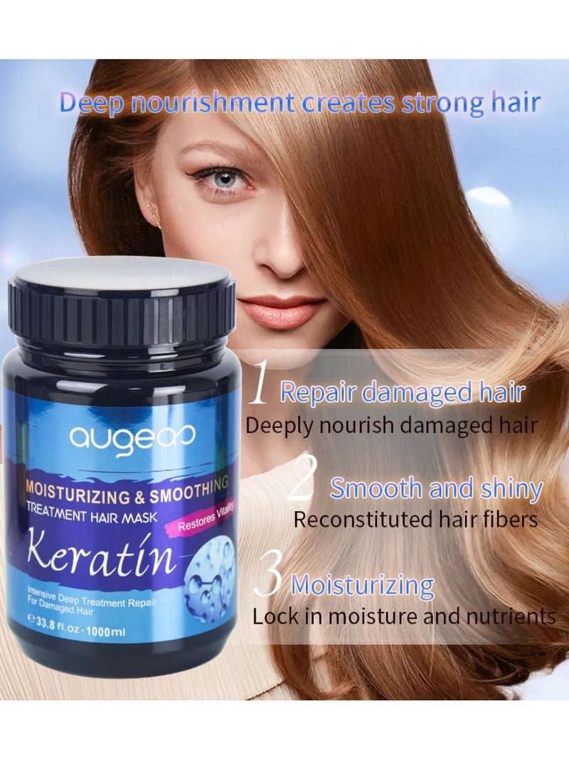 Augeas 1000ml Moisturizing and Smoothing Treatment Keratin Hair Mask Restore and Repair Damaged Hair and Prevent Hair Breakage Increase Hair Softness and Helps Hair Regrowth Keratin Creamy Hair Mask Hair Cream  - Image 3
