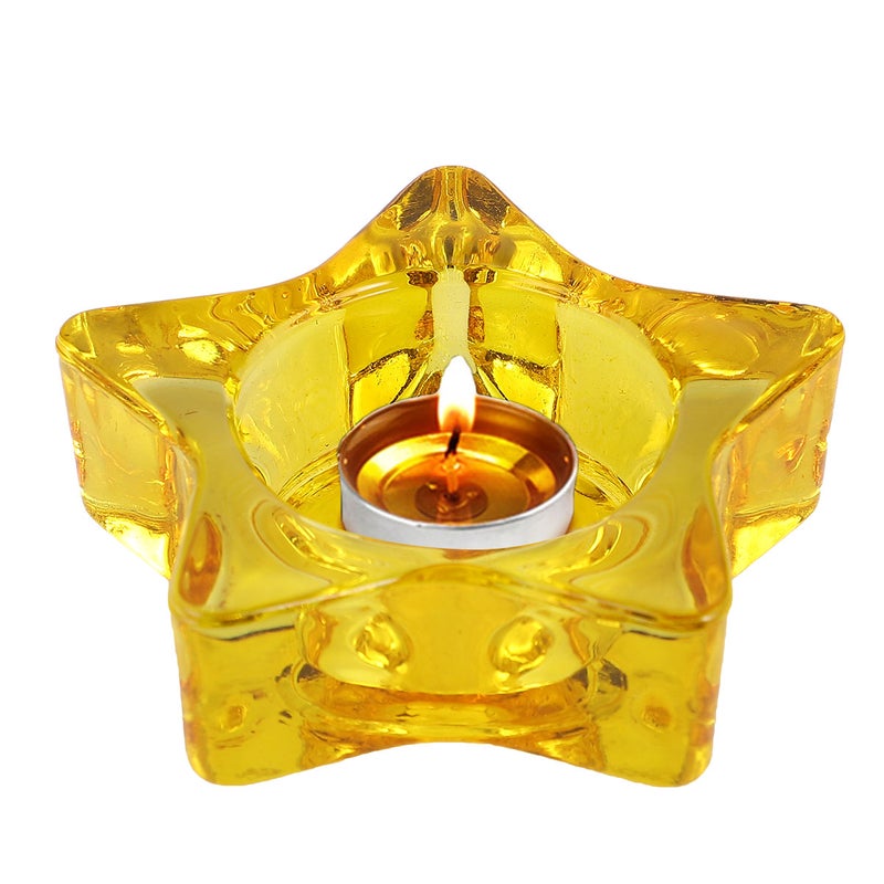 4 Pcs Candlestick Star Shape Candle Holder Romantic Colored Glass Candlestick Cup Home Desktop Ornament Supplies (Yellow) - Image 5