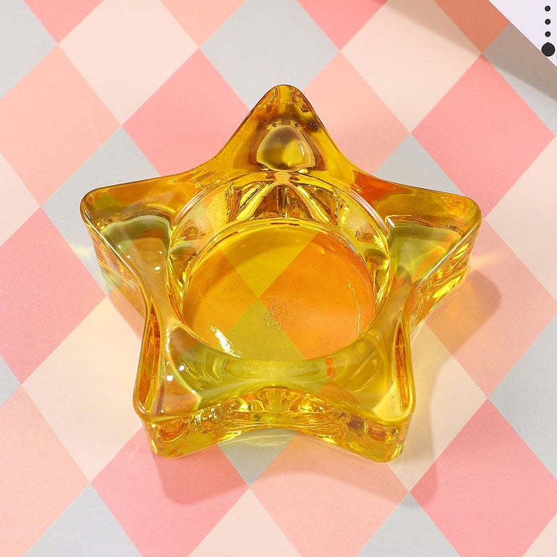 4 Pcs Candlestick Star Shape Candle Holder Romantic Colored Glass Candlestick Cup Home Desktop Ornament Supplies (Yellow) - Image 4