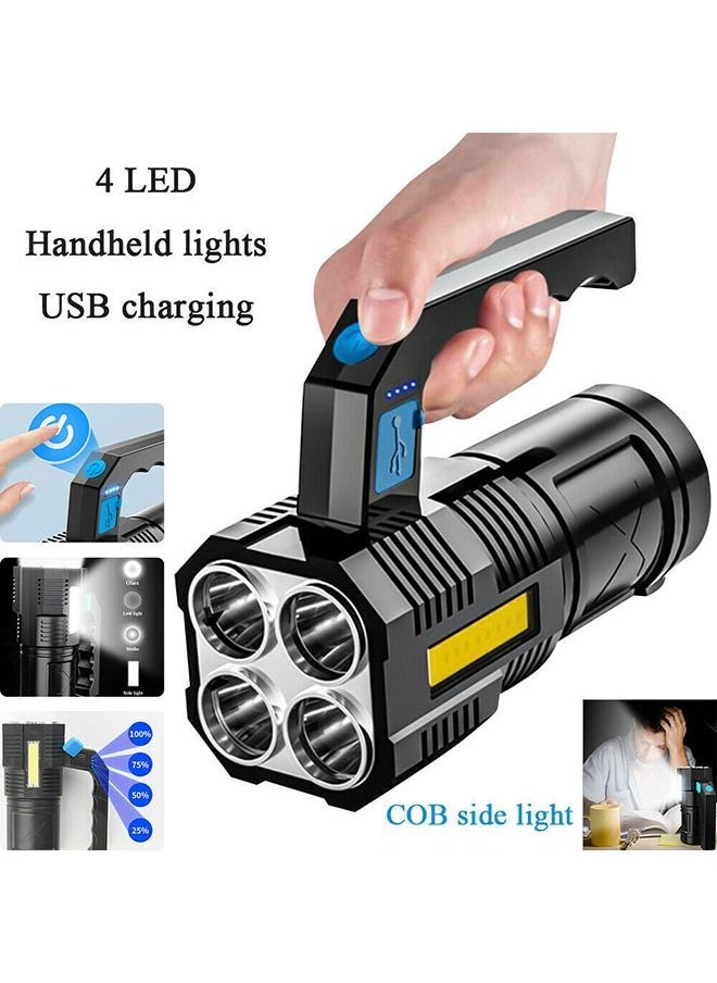 XiuWoo - LED Flashlight USB Rechargeable High Lumens Tactical Light with Sidelight 4X LED Zoomable Handheld Super Brightest Flashlights Portable Torch for Outdoor Camping Emergency Lantern - Image 1