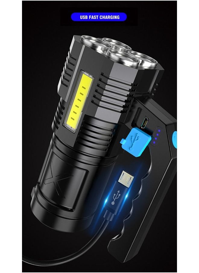 XiuWoo - LED Flashlight USB Rechargeable High Lumens Tactical Light with Sidelight 4X LED Zoomable Handheld Super Brightest Flashlights Portable Torch for Outdoor Camping Emergency Lantern - Image 1