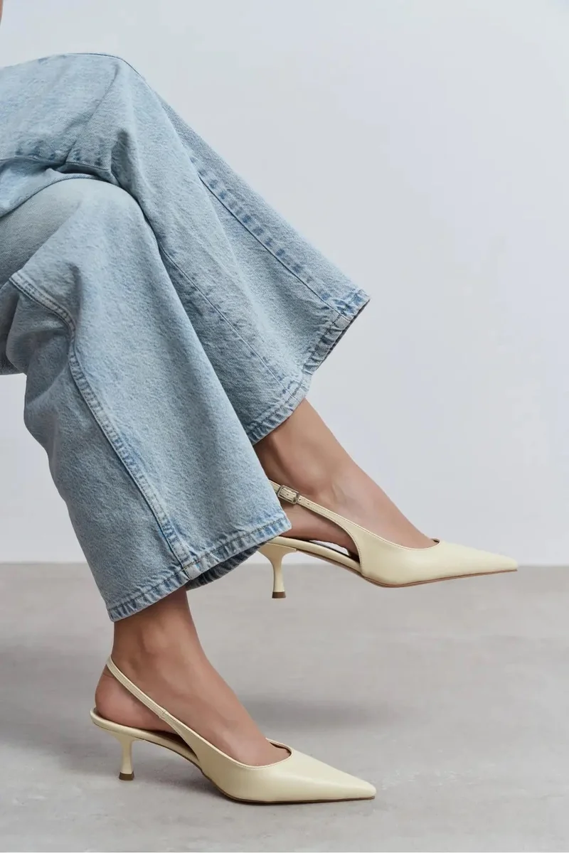 Nisantasi Shoes Megy Matte Pointed Toe Slingback — Butter Yellow