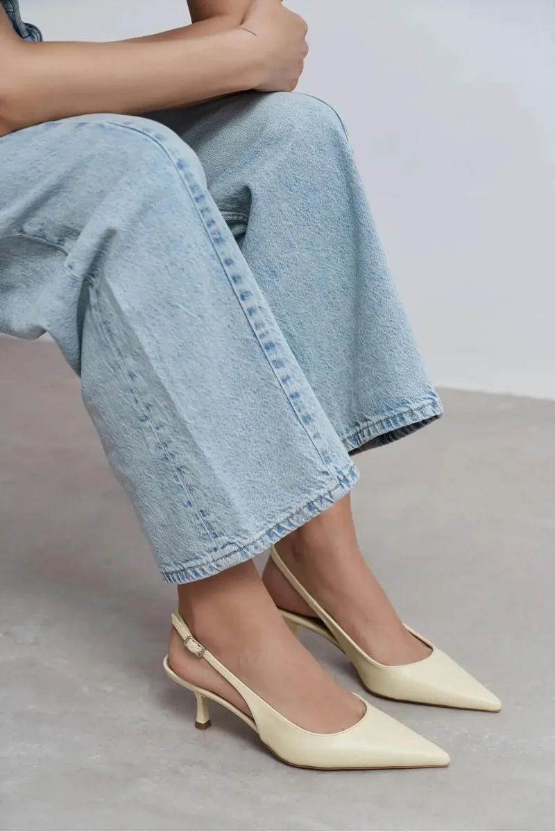 Nisantasi Shoes  Megy Matte Pointed Toe Slingback — Butter Yellow for Women | Best Price UAE