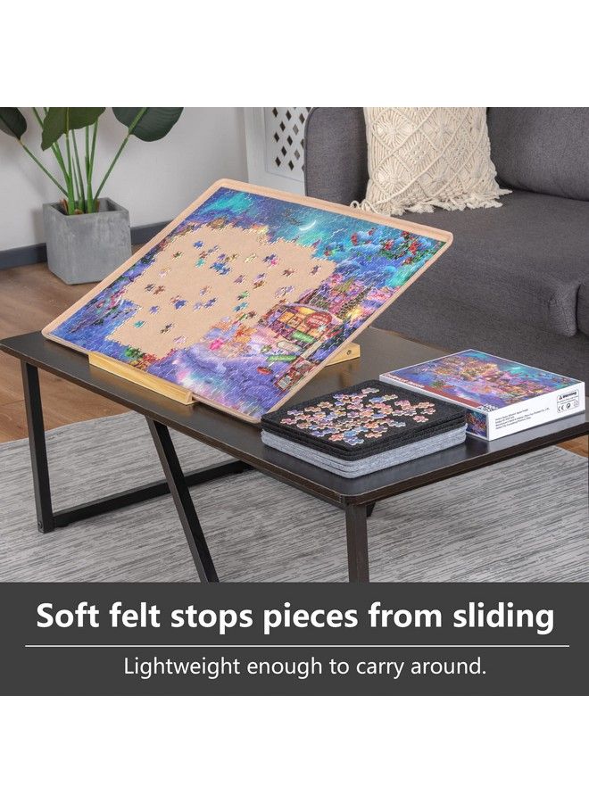 Lavievert لوحة أحجيات الصور المقطوعة مع 6 صواني فرز، حصيرة أحجيات خفيفة الوزن محمولة مصنوعة من اللباد لتخزين الأحجيات، حافظة أحجيات تتسع لما يصل إلى 1000 قطعة، كاكي - Image 5