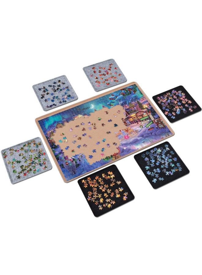 Lavievert لوحة أحجيات الصور المقطوعة مع 6 صواني فرز، حصيرة أحجيات خفيفة الوزن محمولة مصنوعة من اللباد لتخزين الأحجيات، حافظة أحجيات تتسع لما يصل إلى 1000 قطعة، كاكي - Image 2