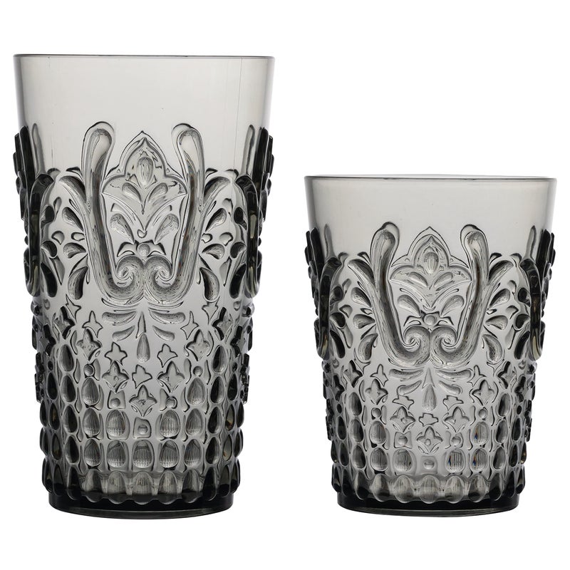 KLIFA BLOIS 152  205 ounce Set of 8 Acrylic Tumbler  Highball Drinking Glasses Cups BPAFree Stackable Plastic Drinkware Dishwasher Safe Vintage Looking Cups GrayBlack