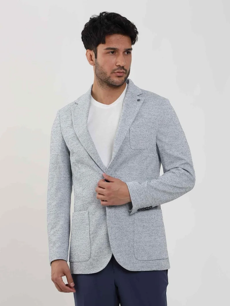 دوفي Indigo Men's Slim Fit Dobby Mono Collar Jacket 104434