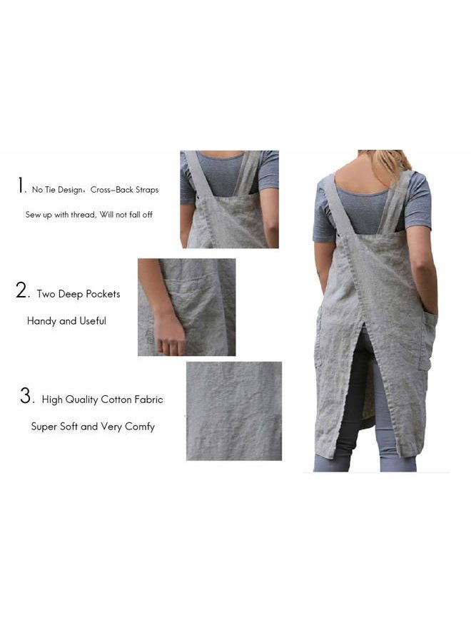 Larmliss Women's Pinafore Square Apron Baking Cooking Gardening Works Cross Back Cotton/Linen Blend Dress with 2 Pockets Gray - Image 3