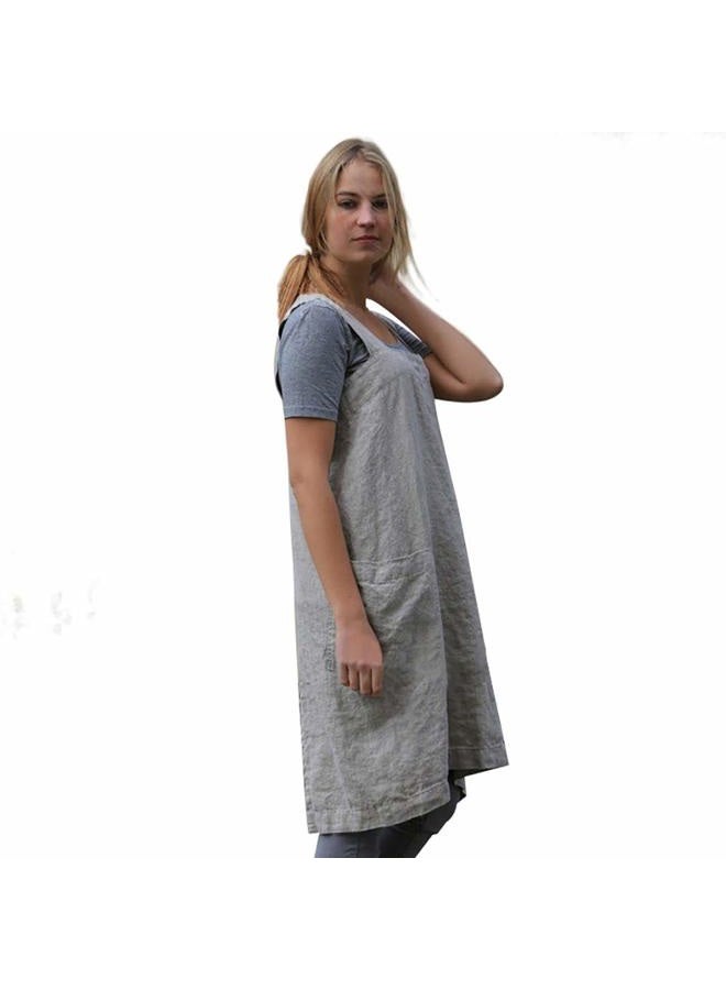 Larmliss Women's Pinafore Square Apron Baking Cooking Gardening Works Cross Back Cotton/Linen Blend Dress with 2 Pockets Gray - Image 4