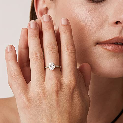 PAVOI 14K Gold Plated Engagement and Wedding Ring for Women - Oval Fake - Image 2