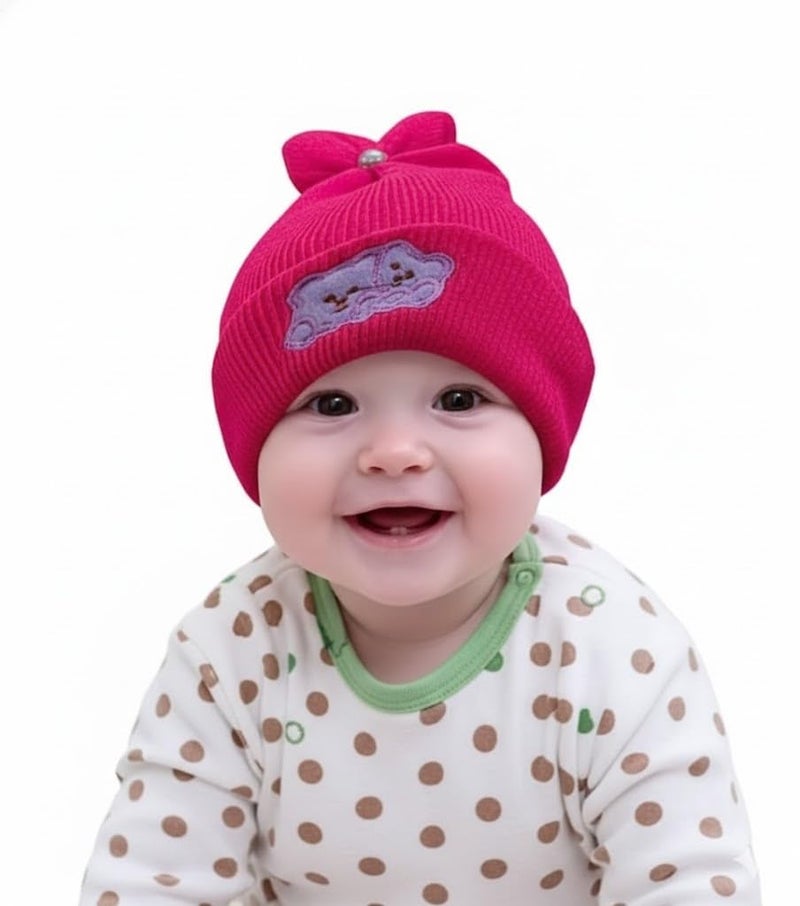 TRUE INDIAN Kids Soft Winter Woolen Caps for New Born Baby for Baby Boys & Baby Girls Beanie Hat Cap Warm Cap for Baby Kids Cap(3-6 Months D.Pink Beige Blue) - Image 2