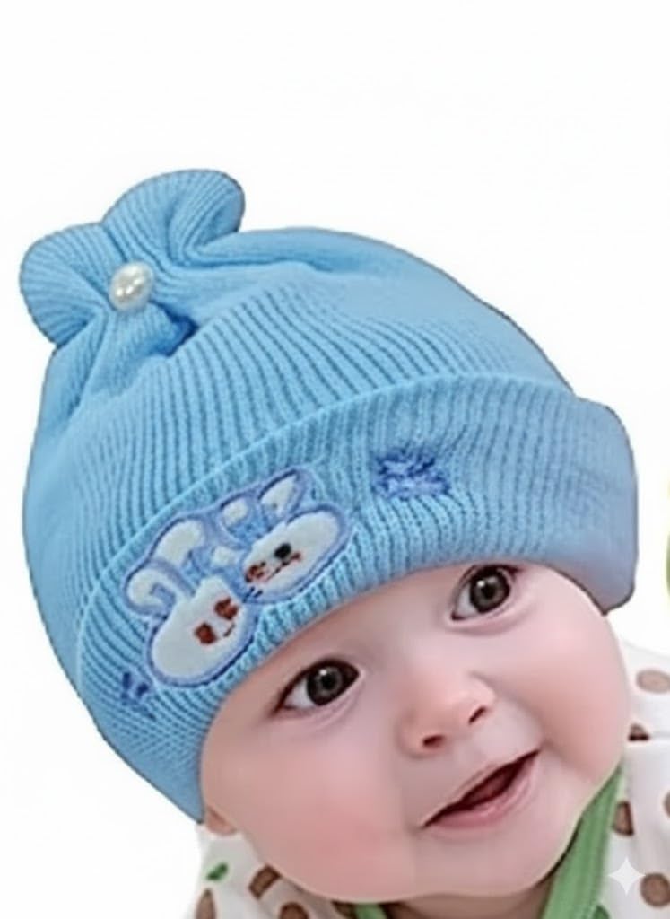 TRUE INDIAN Kids Soft Winter Woolen Caps for New Born Baby for Baby Boys & Baby Girls Beanie Hat Cap Warm Cap for Baby Kids Cap(3-6 Months D.Pink Beige Blue) - Image 3