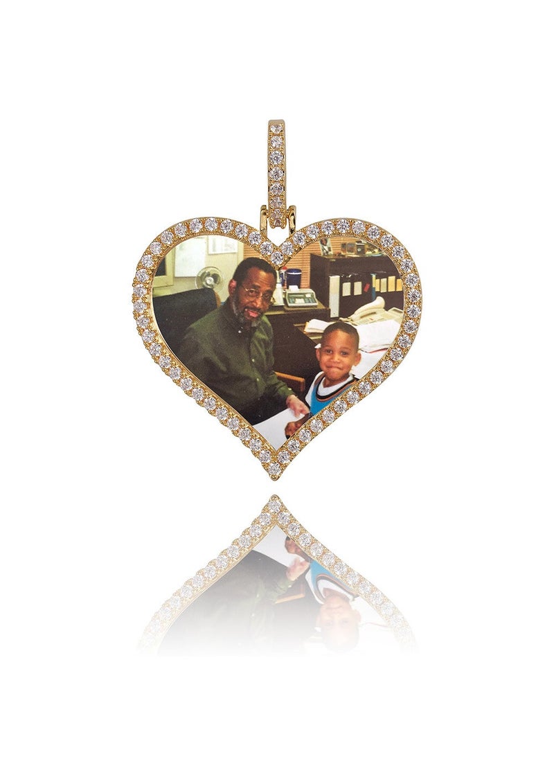 Generic DIY Photo Memory Pendant Hip Hop Jewelry Necklace Heart Gold + 60cm twist chain 