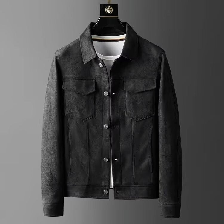 High-End Texted Light Luxury High Quality Comfortable Stretch Suede Jacket Men'S Autumn Men'S Lapel Casual Jacket - Image 1