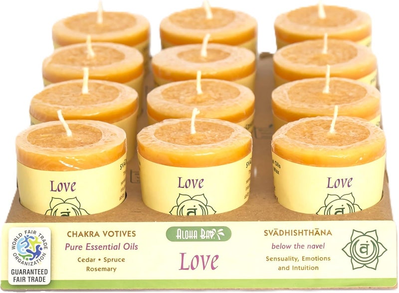 Aloha Bay Premium Scented Hand Made Chakra Energy Candle | Votive 12-pack | Love, Svadhishtana| Yoga, Prayer & Meditation Candle | Long Burn |Essential Oils Cedar, Spruce, Rosemary | - Image 1