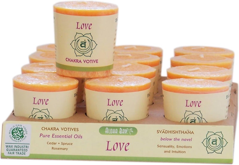 Aloha Bay Premium Scented Hand Made Chakra Energy Candle | Votive 12-pack | Love, Svadhishtana| Yoga, Prayer & Meditation Candle | Long Burn |Essential Oils Cedar, Spruce, Rosemary | - Image 2