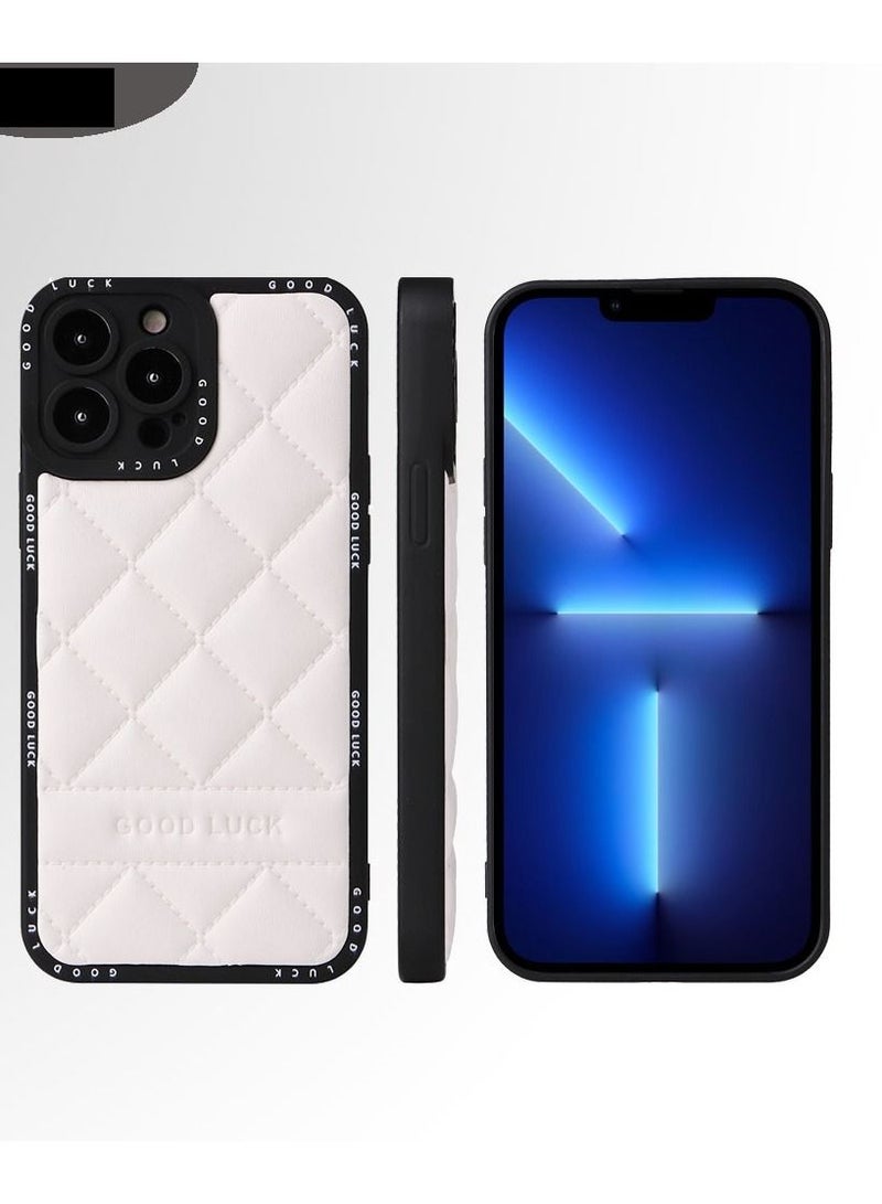 Loquat Apple IPhone Lingge Leather Phone Case Back Cover White