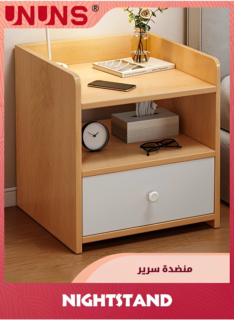 UNUNS - Beside Table Nightstand,Sturdy Wood Nightstand With Storage Drawer And Shelf,Modern End Table Bedside Table For Bedroom,Dorm,Small Spaces - Image 1