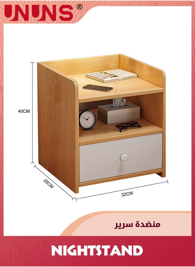 UNUNS - Beside Table Nightstand,Sturdy Wood Nightstand With Storage Drawer And Shelf,Modern End Table Bedside Table For Bedroom,Dorm,Small Spaces - Image 1