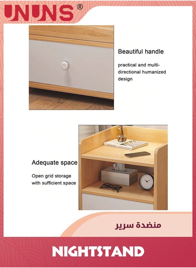 UNUNS - Beside Table Nightstand,Sturdy Wood Nightstand With Storage Drawer And Shelf,Modern End Table Bedside Table For Bedroom,Dorm,Small Spaces - Image 1