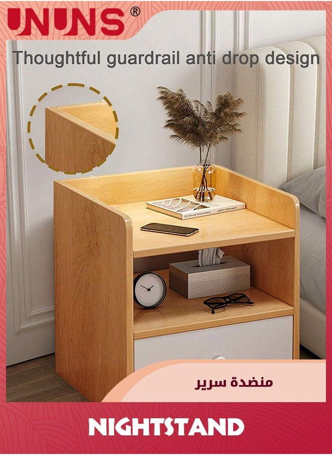 UNUNS - Beside Table Nightstand,Sturdy Wood Nightstand With Storage Drawer And Shelf,Modern End Table Bedside Table For Bedroom,Dorm,Small Spaces - Image 1