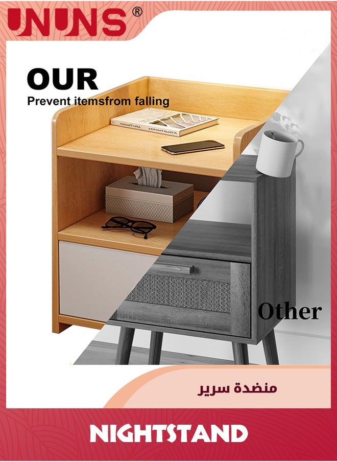 UNUNS - Beside Table Nightstand,Sturdy Wood Nightstand With Storage Drawer And Shelf,Modern End Table Bedside Table For Bedroom,Dorm,Small Spaces - Image 1