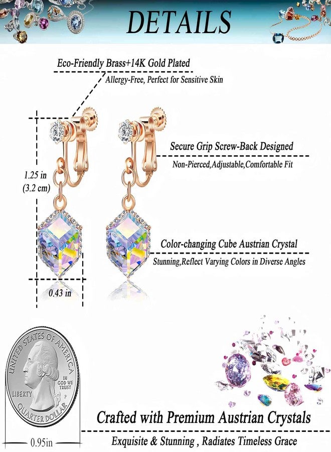 إيفيفك أقراط متدلية بمشبك من الكريستال النمساوي المكعب للنساء غير المثقوبات، مطلية بالذهب الوردي عيار 14 قيراط، مجوهرات مضادة للحساسية (الشفق القطبي) - Image 4