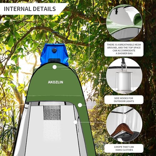 AKOZLIN Portable Pop Up Shower Tent Instant Privacy Dressing Changing Outdoor Shower Room Camp Toilet Tent 47.2" L×47.2" W×74.8" H Green - Image 4